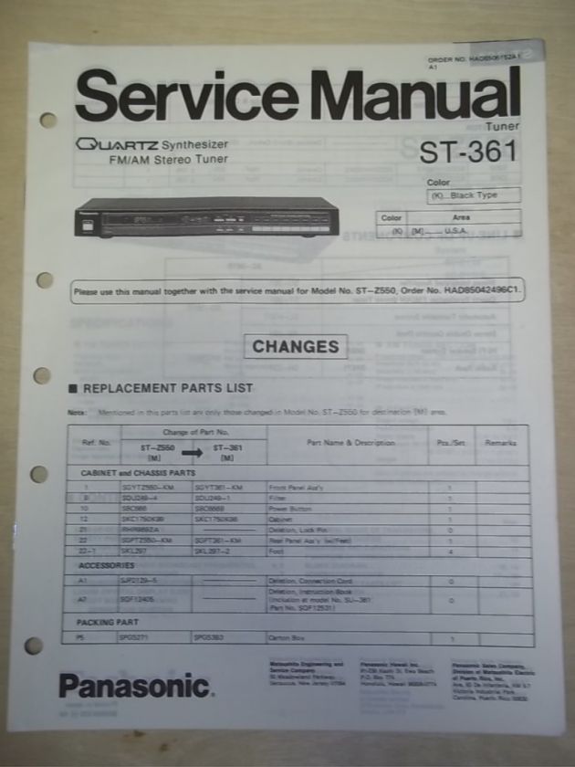 Panasonic/Technics Service Manual~ST 361/ST Z550 Tuner  