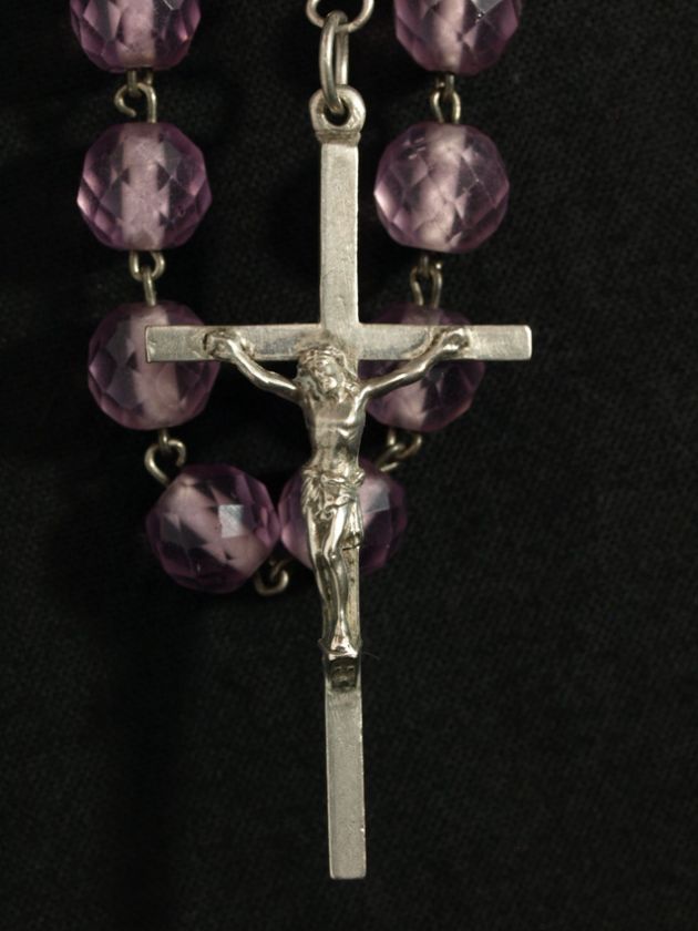 VERY LARGE AND HUGE ANTIQUE ROSARY STERLING SILVER AMETHYST CRYSTAL 