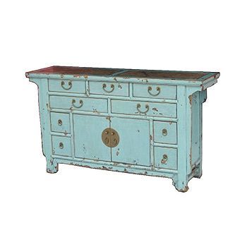 60 Wide Chinese Sideboard 2 Door 9 Drawer W Marble Aqua color Zhang 