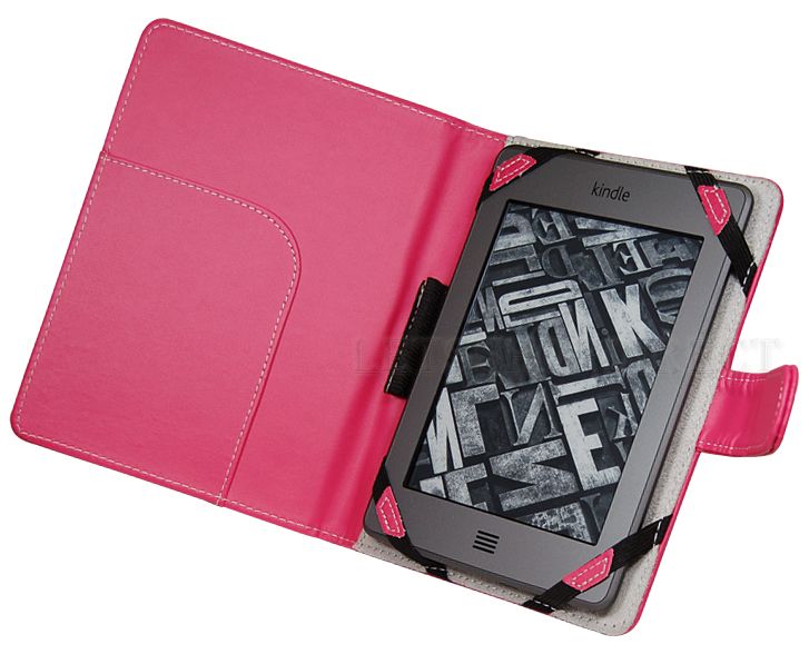 Hot Pink Leather Case Cover Folio for  Kindle Touch+Screen 