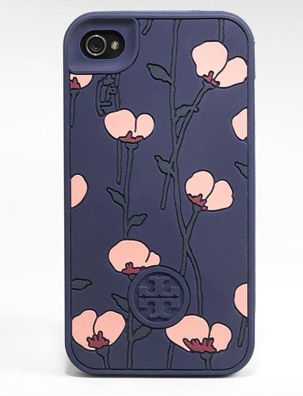 New Authentic Tory Burch Navy Poppies Silicone iPhone 4 4S Case w/Gift 