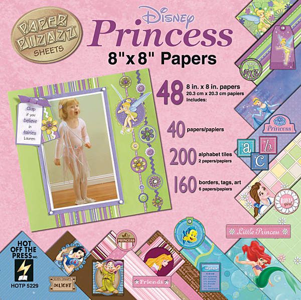 DISNEY PRINCESS 8x8 Scrapbook Album Papers Kit Scrapbooking Tags/Tiles 