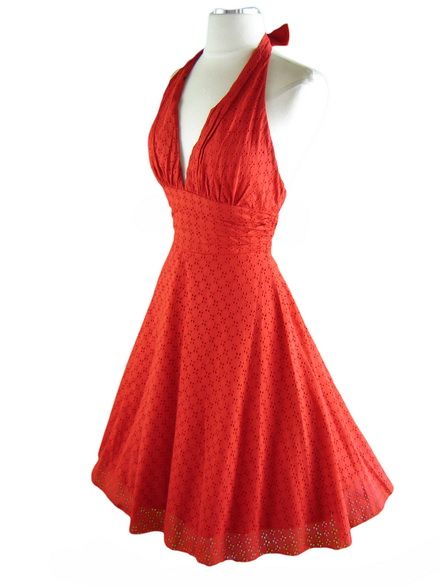 50s Style RED EYELET Marilyn Bombshell HALTER Dress  