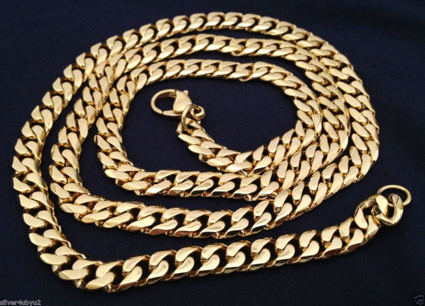 24K Gold Plated Stainless Steel Men Cuban Link Curb Chain 7mm 24 or 