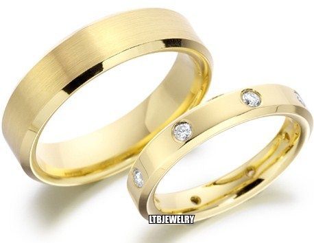  GOLD MATCHING HIS & HERS DIAMONDS WEDDING BANDS RINGS MENS WOMENS SET