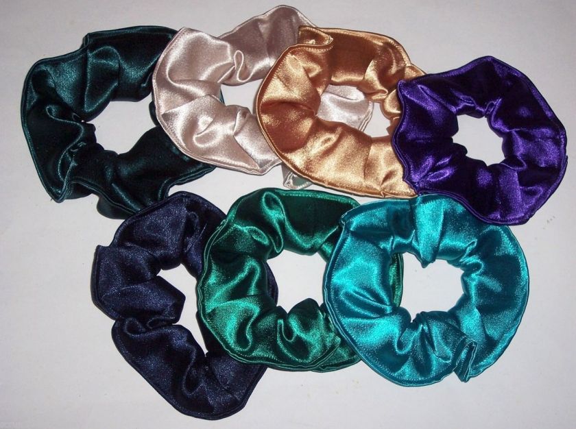 Satin Fabric Hair Scrunchies Pink Green Red Blue White  