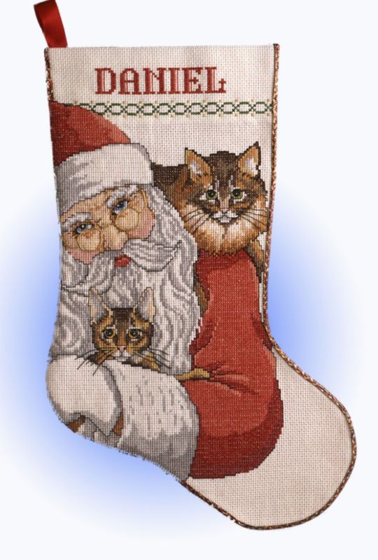 Design Works X Stitch Kit  Santa With Cats Stocking  