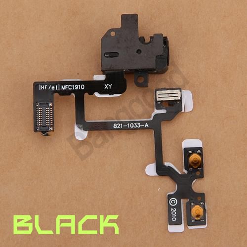   Audio Jack Power Volume Switch Flex Ribbon Cable For iPhone 4 4G_BLACK