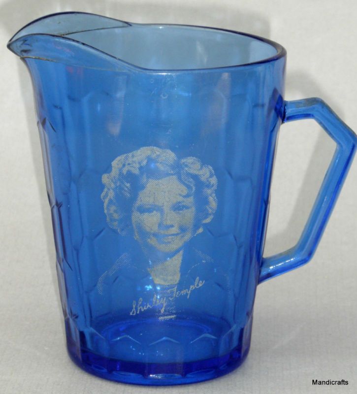Vtg Hazel Atlas 1935 SHIRLEY TEMPLE Cobalt Blue GLASS Milk PITCHER Jug 