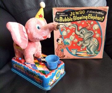 Jumbo, Bubble Blowing Elephant Vintage Tinplate Battery Toy, Y Co 