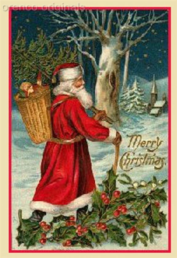   Father Christmas Santa Claus Antique Card Counted Cross Stitch Chart