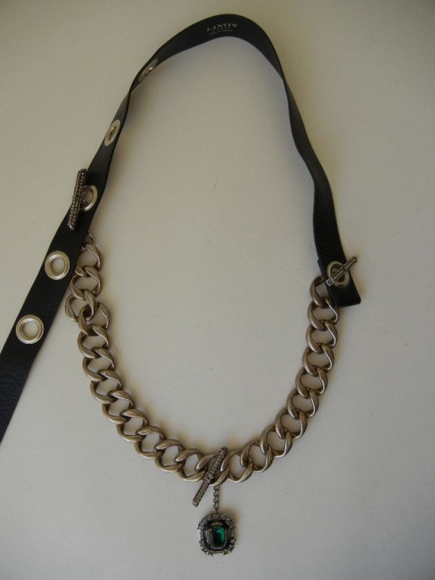  Pendant Chunky Silver Chain & Leather NECKLACE or BELT Crystals  