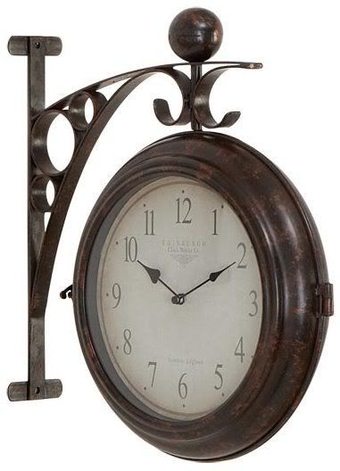 Round Metal Wall Double Sided Clock, Two Face Train Station Antique 